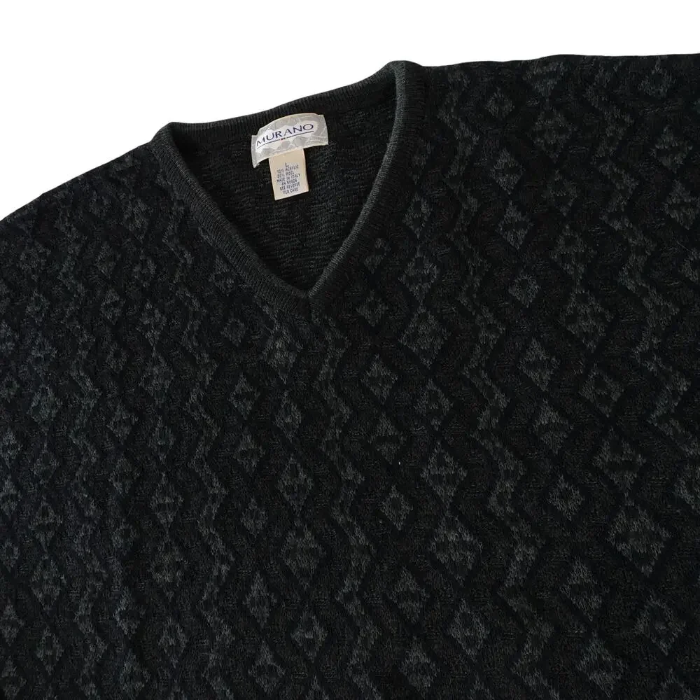 Murano Vintage Geometric Italy Wool Acrylic V Neck Sweater Men's Large